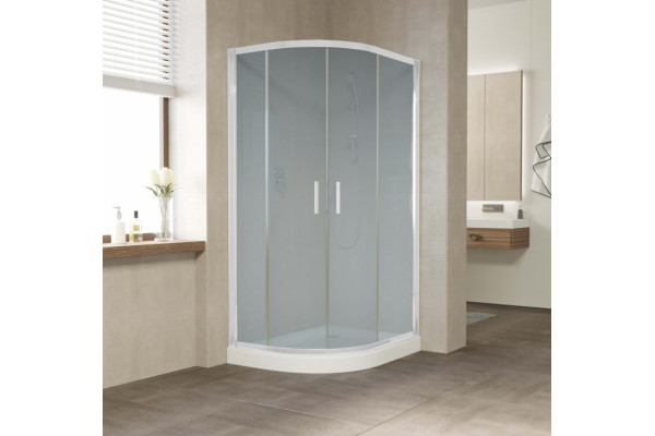 Душевой уголок Vegas Glass ZS-F 100*80 01 10 профиль белый, стекло сатин, прямоугольный-асимметричный, двери раздвижные