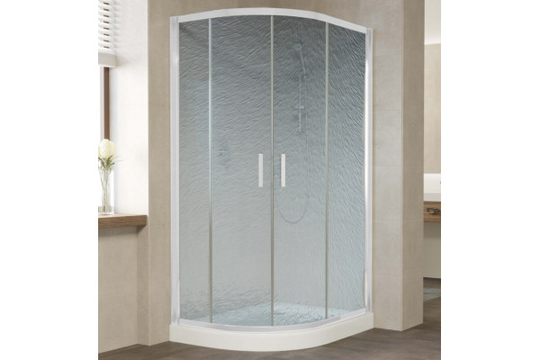 Душевой уголок Vegas Glass ZS-F 100*90 01 02 профиль белый, стекло шиншилла, прямоугольный-асимметричный, двери раздвижные