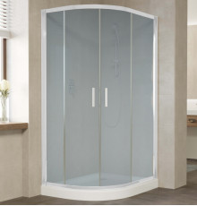 Душевой уголок Vegas Glass ZS-F 100*90 01 10 профиль белый, стекло сатин, прямоугольный-асимметричный, двери раздвижные
