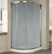 Душевой уголок Vegas Glass ZS-F 100*90 08 10 профиль глянцевый хром, стекло сатин, прямоугольный-асимметричный, двери раздвижные