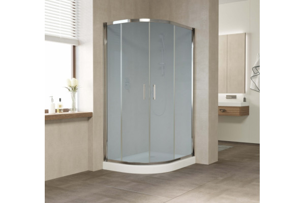 Душевой уголок Vegas Glass ZS-F 100*90 08 10 профиль глянцевый хром, стекло сатин, прямоугольный-асимметричный, двери раздвижные