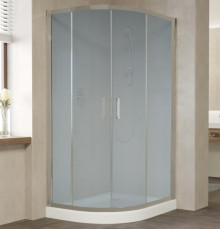 Душевой уголок Vegas Glass ZS-F 100*90 07 10 профиль матовый хром, стекло сатин, прямоугольный-асимметричный, двери раздвижные