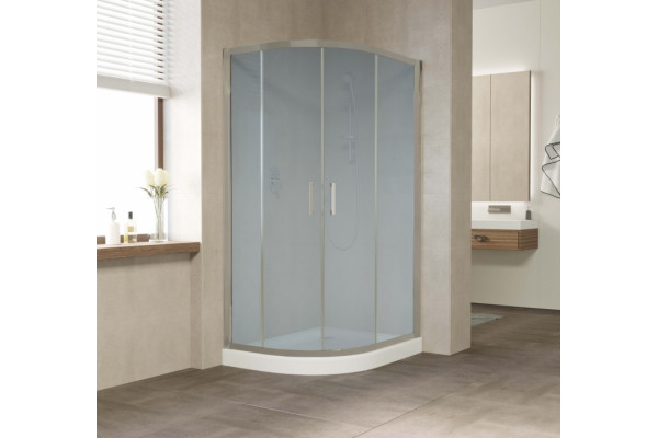 Душевой уголок Vegas Glass ZS-F 100*90 07 10 профиль матовый хром, стекло сатин, прямоугольный-асимметричный, двери раздвижные