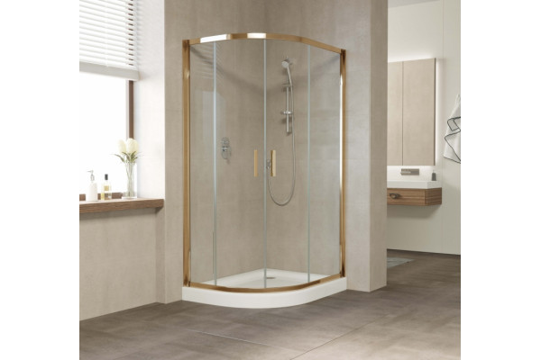Душевой уголок Vegas Glass ZS-F 100*90 05 01 профиль бронза, стекло прозрачное, прямоугольный-асимметричный, двери раздвижные