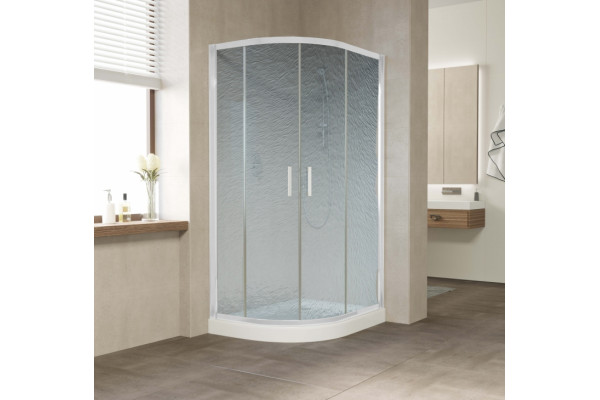 Душевой уголок Vegas Glass ZS-F 100*80 01 02 профиль белый, стекло шиншилла, прямоугольный-асимметричный, двери раздвижные
