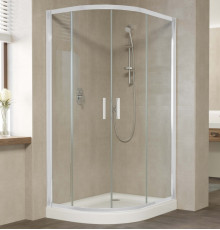 Душевой уголок Vegas Glass ZS-F 100*90 01 01 профиль белый, стекло прозрачное, прямоугольный-асимметричный, двери раздвижные