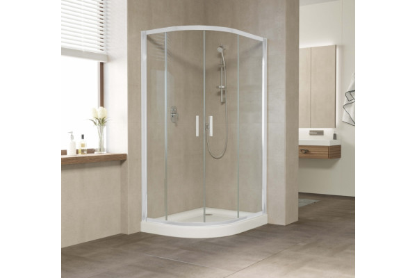 Душевой уголок Vegas Glass ZS-F 100*90 01 01 профиль белый, стекло прозрачное, прямоугольный-асимметричный, двери раздвижные