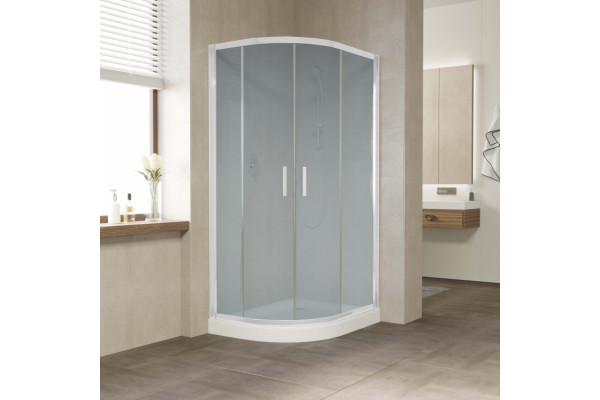 Душевой уголок Vegas Glass ZS-F 90*80 01 10 профиль белый, стекло сатин, прямоугольный-асимметричный, двери раздвижные