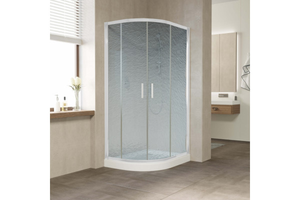 Душевой уголок Vegas Glass ZS-F 90*80 01 02 профиль белый, стекло шиншилла, прямоугольный-асимметричный, двери раздвижные