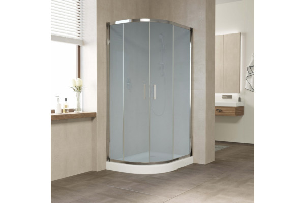 Душевой уголок Vegas Glass ZS-F 90*80 08 10 профиль глянцевый хром, стекло сатин, прямоугольный-асимметричный, двери раздвижные