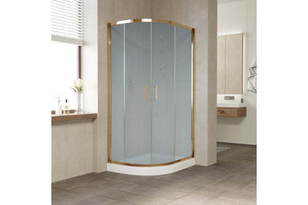 Душевой уголок Vegas Glass ZS-F 90*80 05 10 профиль бронза, стекло сатин, прямоугольный-асимметричный, двери раздвижные