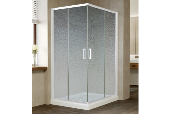 Душевой уголок Vegas Glass ZA-F 100*90 01 02 профиль белый, стекло шиншилла, прямоугольный, двери раздвижные