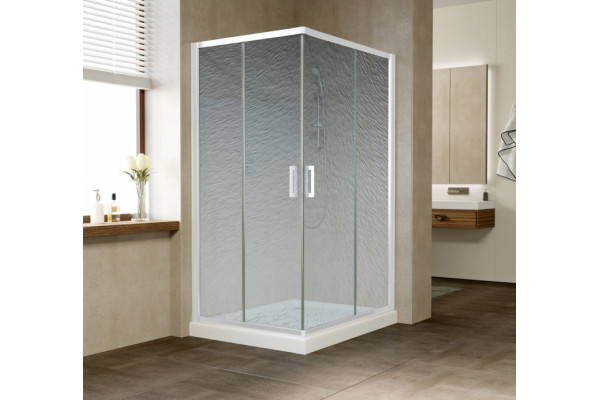 Душевой уголок Vegas Glass ZA-F 100*90 01 02 профиль белый, стекло шиншилла, прямоугольный, двери раздвижные