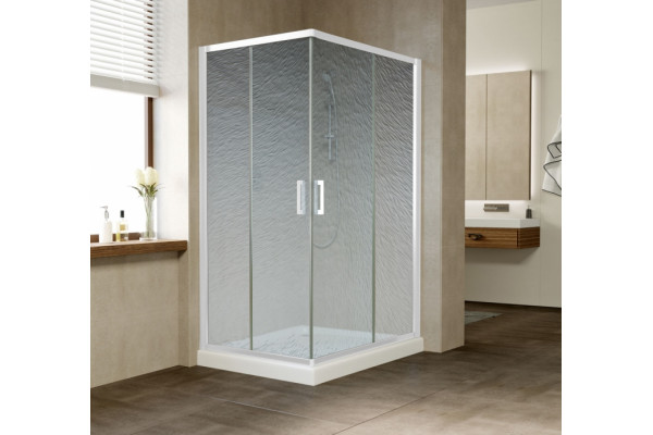 Душевой уголок Vegas Glass ZA-F 110*80 01 02 профиль белый, стекло шиншилла, прямоугольный, двери раздвижные