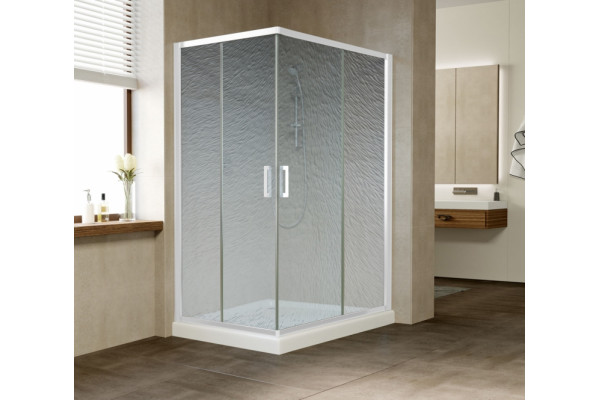 Душевой уголок Vegas Glass ZA-F 120*80 01 02 профиль белый, стекло шиншилла, прямоугольный, двери раздвижные