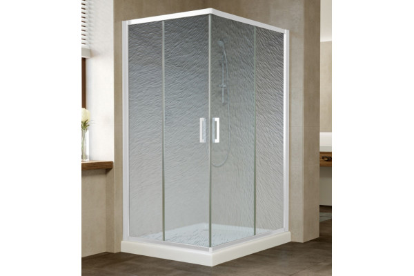 Душевой уголок Vegas Glass ZA-F 110*90 01 02 профиль белый, стекло шиншилла, прямоугольный, двери раздвижные