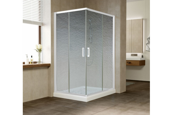 Душевой уголок Vegas Glass ZA-F 110*90 01 02 профиль белый, стекло шиншилла, прямоугольный, двери раздвижные