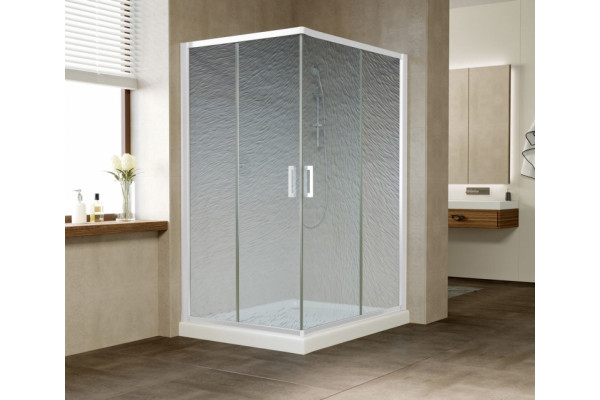 Душевой уголок Vegas Glass ZA-F 110*100 01 02 профиль белый, стекло шиншилла, прямоугольный, двери раздвижные