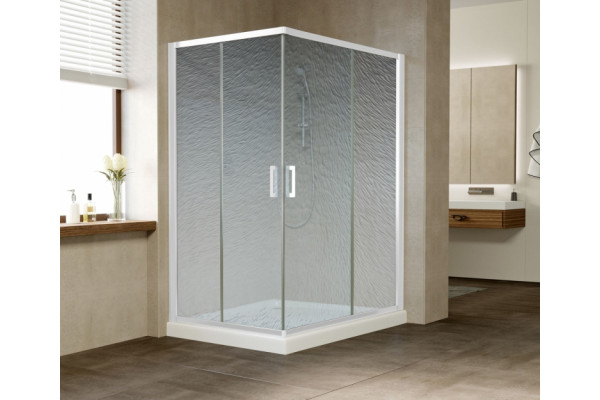 Душевой уголок Vegas Glass ZA-F 0120*100 01 02 профиль белый, стекло шиншилла, прямоугольный, двери раздвижные