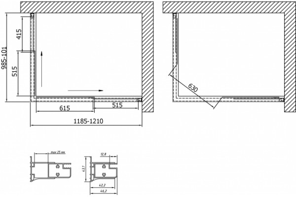 Душевой уголок Vegas Glass ZA-F 0120*100 01 02 профиль белый, стекло шиншилла, прямоугольный, двери раздвижные