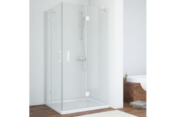 Душевой уголок Vegas Glass AFA-F 90*80 01 01 R профиль белый, стекло прозрачное, прямоугольный, двери распашные