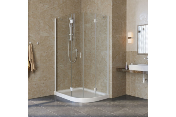 Душевой уголок Vegas Glass AFS-F Lux 100*90 01 01 L профиль белый, стекло прозрачное, прямоугольный-асимметричный, двери распашные