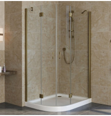 Душевой уголок Vegas Glass AFS-F Lux 100*90 05 01 R профиль бронза, стекло прозрачное, прямоугольный-асимметричный, двери распашные