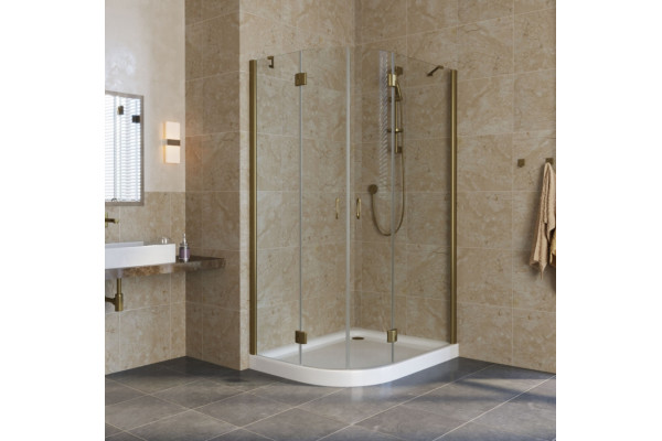Душевой уголок Vegas Glass AFS-F Lux 100*90 05 01 R профиль бронза, стекло прозрачное, прямоугольный-асимметричный, двери распашные