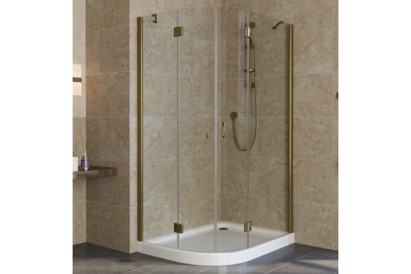 Душевой уголок Vegas Glass AFS-F Lux 110*80 05 01 R профиль бронза, стекло прозрачное, прямоугольный-асимметричный, двери распашные