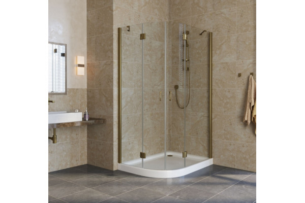 Душевой уголок Vegas Glass AFS-F Lux 110*80 05 01 R профиль бронза, стекло прозрачное, прямоугольный-асимметричный, двери распашные