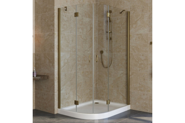 Душевой уголок Vegas Glass AFS-F Lux 110*90 05 01 R профиль бронза, стекло прозрачное, прямоугольный-асимметричный, двери распашные