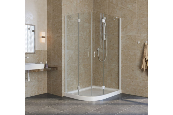 Душевой уголок Vegas Glass AFS-F Lux 110*100 01 01 R профиль белый, стекло прозрачное, прямоугольный-асимметричный, двери распашные