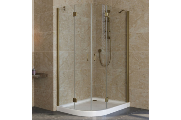 Душевой уголок Vegas Glass AFS-F Lux 110*100 05 01 R профиль бронза, стекло прозрачное, прямоугольный-асимметричный, двери распашные