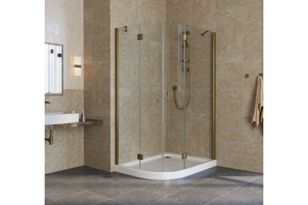 Душевой уголок Vegas Glass AFS-F Lux 110*100 05 01 R профиль бронза, стекло прозрачное, прямоугольный-асимметричный, двери распашные