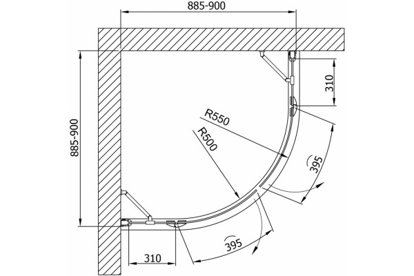 Душевой уголок Vegas Glass AFS Lux 0090 07 01 профиль матовый хром, стекло прозрачное, четверть круга, двери распашные