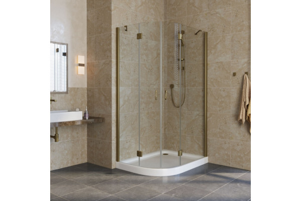 Душевой уголок Vegas Glass AFS-F Lux 100*80 05 01 R профиль бронза, стекло прозрачное, прямоугольный-асимметричный, двери распашные