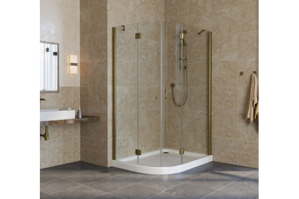 Душевой уголок Vegas Glass AFS-F Lux 120*100 05 01 R профиль бронза, стекло прозрачное, прямоугольный-асимметричный, двери распашные