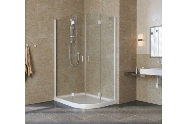 Душевой уголок Vegas Glass AFS-F Lux 120*100 01 01 L профиль белый, стекло прозрачное, прямоугольный-асимметричный, двери распашные