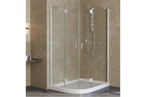 Душевой уголок Vegas Glass AFS-F Lux 120*100 01 01 R профиль белый, стекло прозрачное, прямоугольный-асимметричный, двери распашные