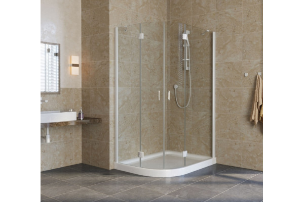 Душевой уголок Vegas Glass AFS-F Lux 120*100 01 01 R профиль белый, стекло прозрачное, прямоугольный-асимметричный, двери распашные