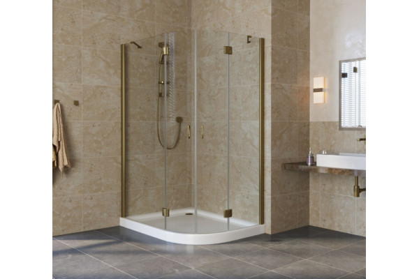 Душевой уголок Vegas Glass AFS-F Lux 120*110 05 01 L профиль бронза, стекло прозрачное, прямоугольный-асимметричный, двери распашные