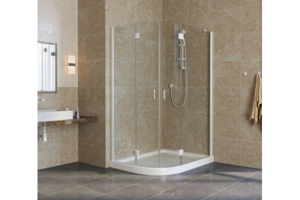 Душевой уголок Vegas Glass AFS-F Lux 120*110 01 01 R профиль белый, стекло прозрачное, прямоугольный-асимметричный, двери распашные