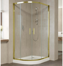 Душевой уголок Vegas Glass ZS-F 100*90 09 01 профиль золото, стекло прозрачное, прямоугольный-асимметричный, двери раздвижные