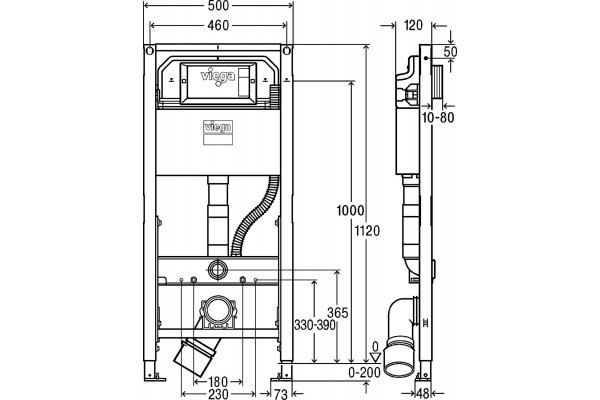 Система инсталляции для унитазов Viega Prevista Dry 8521 бачок 3/6 л, 50x20x112 см