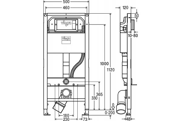 Система инсталляции для унитазов Viega Prevista Dry 8522 бачок 3/6 л, 50x20x112 см