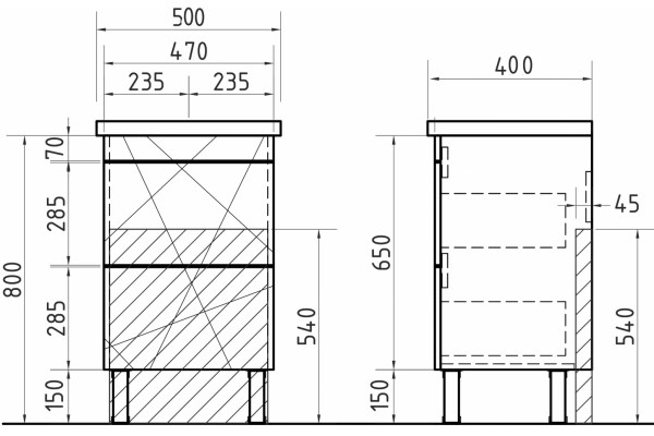Мебель для ванной Vigo Geometry 50 бетон напольная, с ящиками