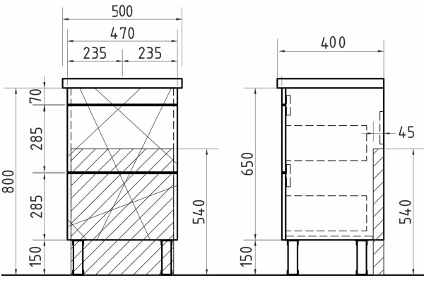 Тумба с раковиной Vigo Geometry 50 белая, напольная, с ящиками