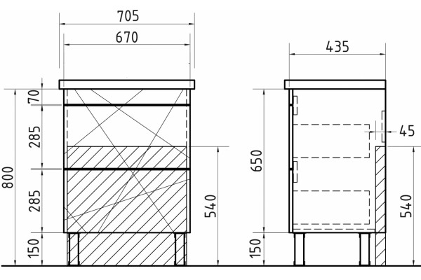 Мебель для ванной Vigo Geometry 70 бетон напольная, с ящиками