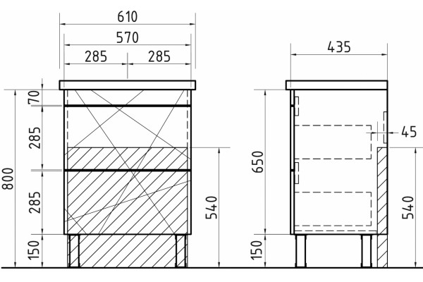 Мебель для ванной Vigo Geometry 60 бетон напольная, с ящиками