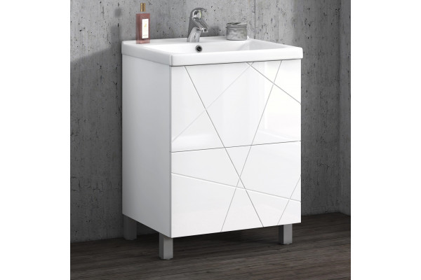 Тумба с раковиной Vigo Geometry 60 белая, напольная, с ящиками